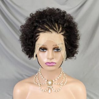 13×4 Lace Frontal Pixie Curly Braided Natural Human Hair Short Bob