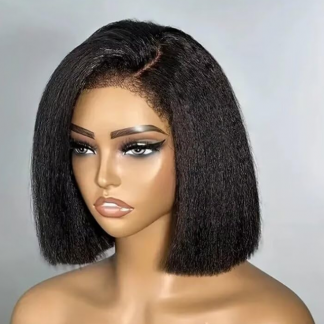 12A Real Human Hair Kinky Straight Bob Wig African Braids Full HD Lace