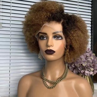 Short Afro Kinky Curly Wig for Black Women African Human Hair Lace