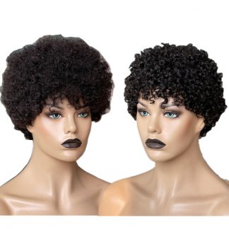 非洲卷发短款小精灵无蕾丝假发 Afro Curly Short Pixie Cut Human Hair Wig