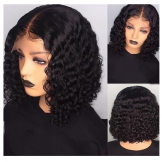 LINDAL非洲卷发人发假发帽 Brazilian Lace Front Water Wave Human Hair Wig