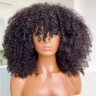 非洲扭结卷曲假发配刘海 Afro Kinky Curly Wig with Bangs Raw Virgin Hair